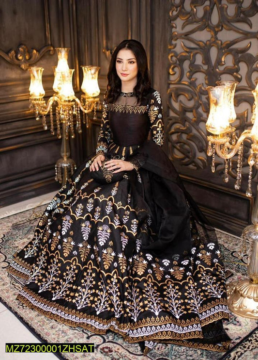 Fancy Stitched Katan Silk Maxi Party Wear Black Gold NB Collection Shop