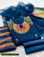 Fancy Organza Embroidered 3 Pcs Women Suit Navy Blue NB Collection Shop