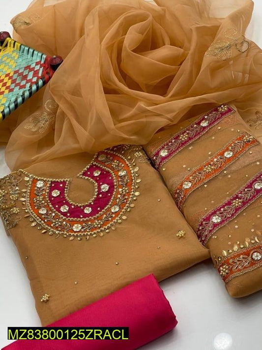 Fancy Organza Embroidered 3 Pcs Women Suit Navy Blue NB Collection Shop