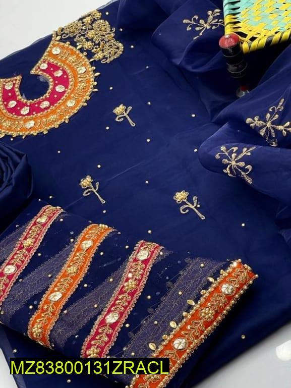Fancy Organza Embroidered 3 Pcs Women Suit Navy Blue NB Collection Shop