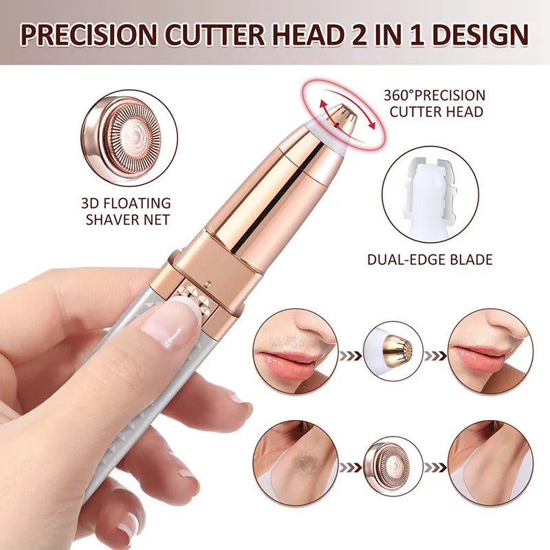 2-in-1 Flawless Facial Hair Remover & Eyebrow Trimmer | USB Rechargeable, Painless & Portable | Silver Color NB Collection Shop
