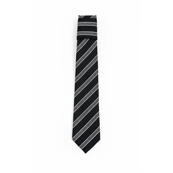 Black Label Diagonal Tie & Pocket Square Set | Premium Men’s Formal Black Tie | Classic Diagonal Stripe Design NB Collection Shop