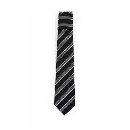 Black Label Diagonal Tie & Pocket Square Set | Premium Men’s Formal Black Tie | Classic Diagonal Stripe Design NB Collection Shop