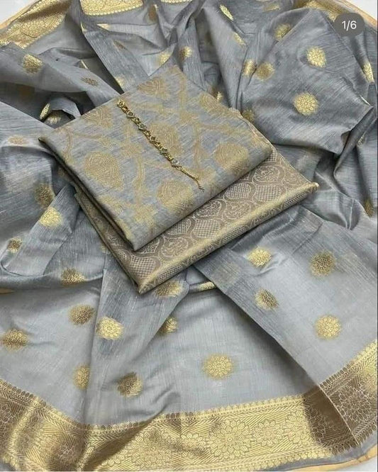 3 Pcs Women's Unstitched Jacquard Organza Suit