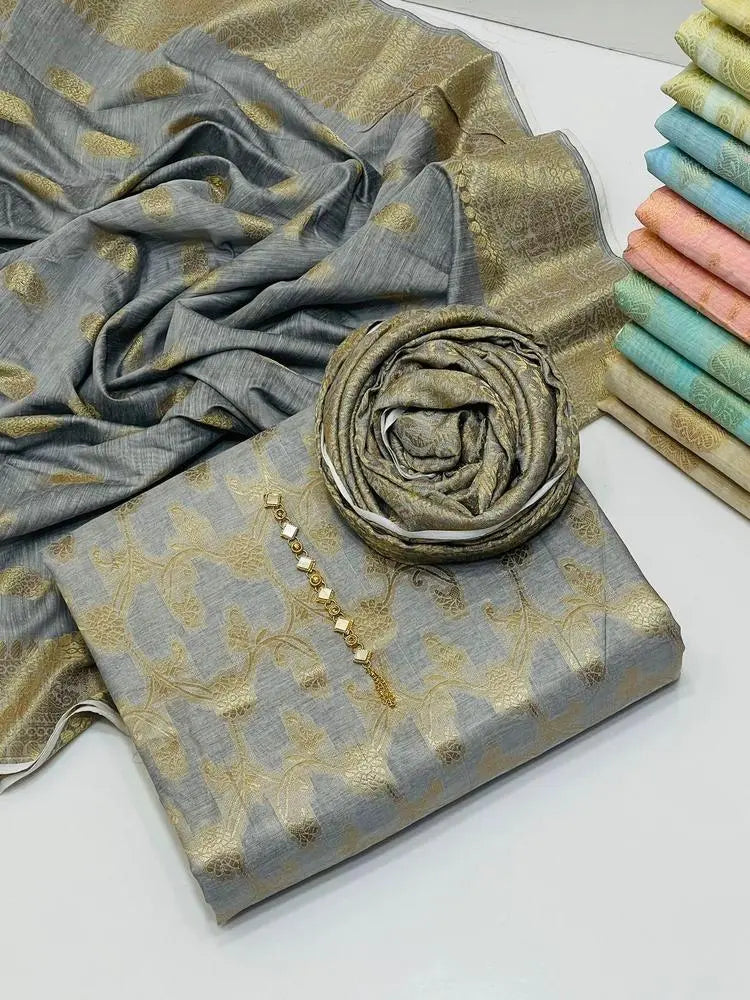 3 Pcs Women's Unstitched Jacquard Organza Suit NB Collection Shop