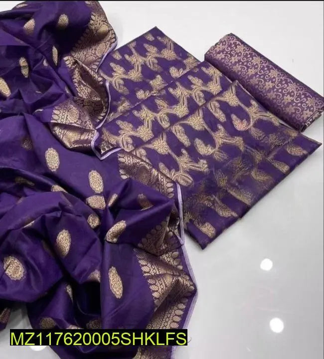 3 Pcs Women's Unstitched Cotton Jacquard Printed Suit NB Collection Shop