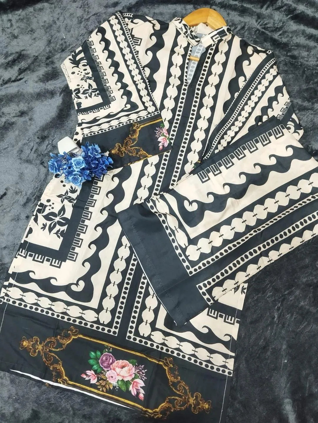 2 Pcs Women's Stitched Swiss Lawn Printed Shirt And Trouser