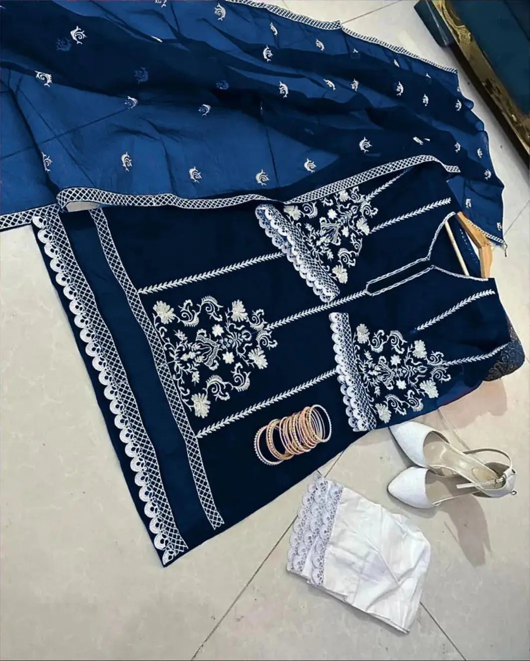 3 Pcs Women's Stitched Organza Embroidered Suit NB Collection Shop
