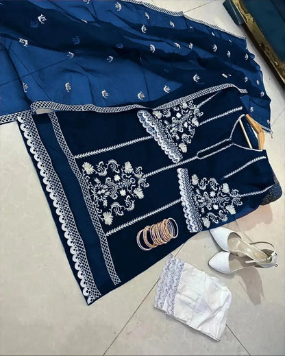 3 Pcs Women's Stitched Organza Embroidered Suit NB Collection Shop