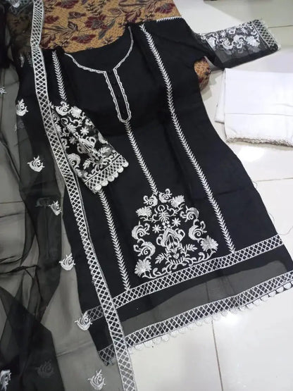 3 Pcs Women's Stitched Organza Embroidered Suit NB Collection Shop