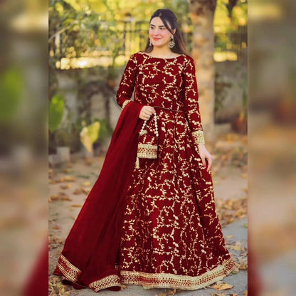 3 Pcs Women's Stitched Shamoz Silk Embroidered Lehenga Choli NB Collection Shop