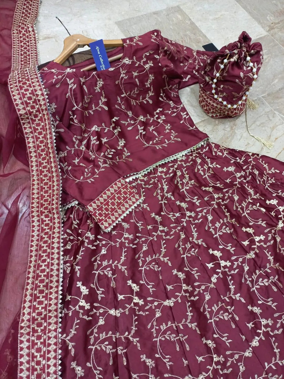 3 Pcs Women's Stitched Shamoz Silk Embroidered Lehenga Choli NB Collection Shop