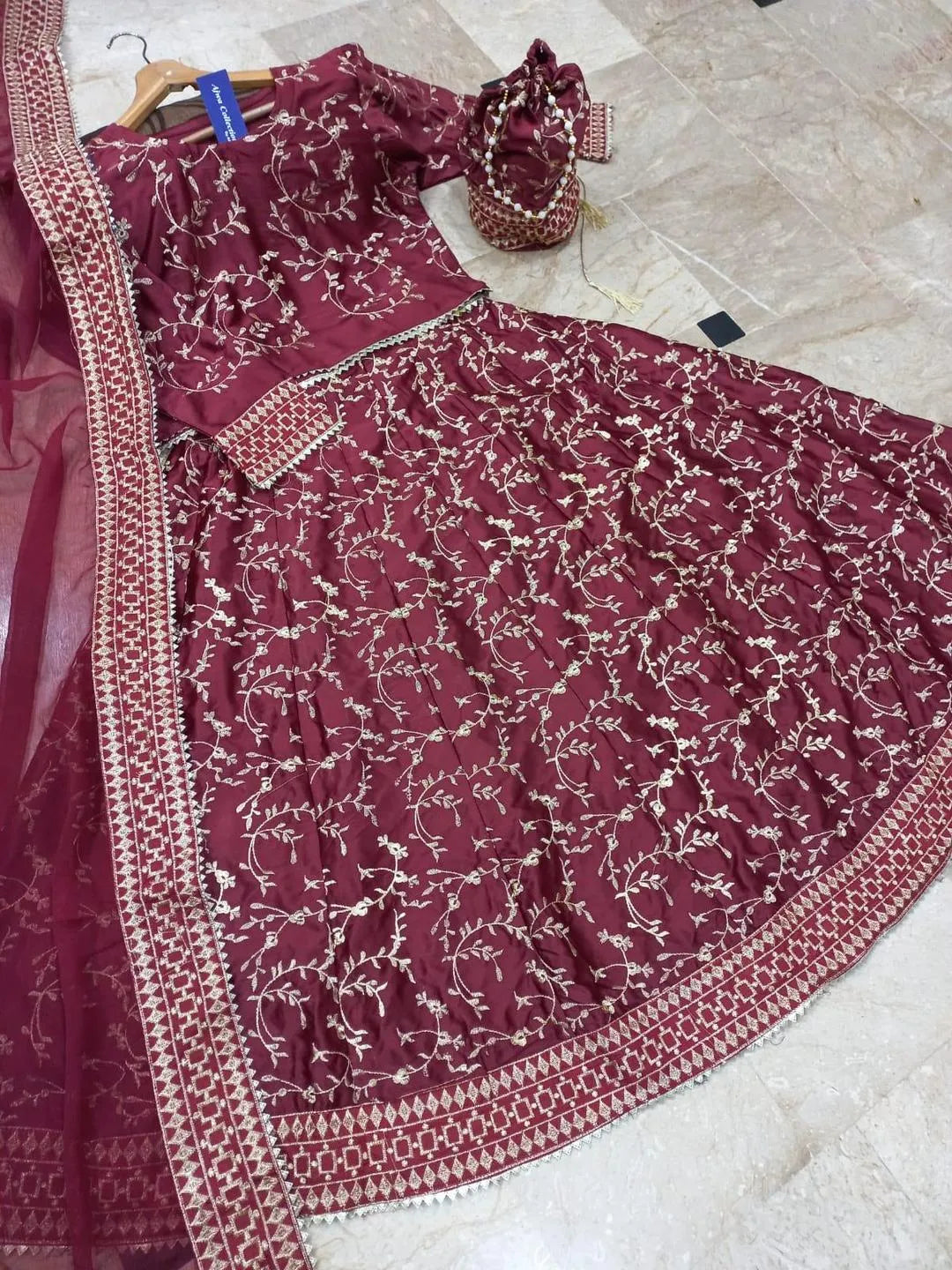 3 Pcs Women's Stitched Shamoz Silk Embroidered Lehenga Choli NB Collection Shop