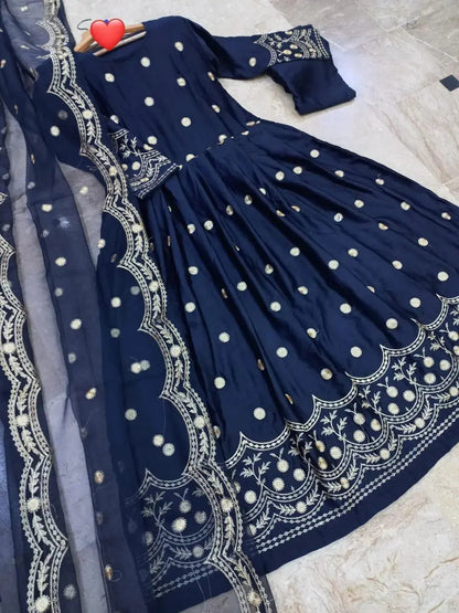 3 Pcs Women's Stitched Shamoz Silk Embroidered Maxi And Trouser NB Collection Shop