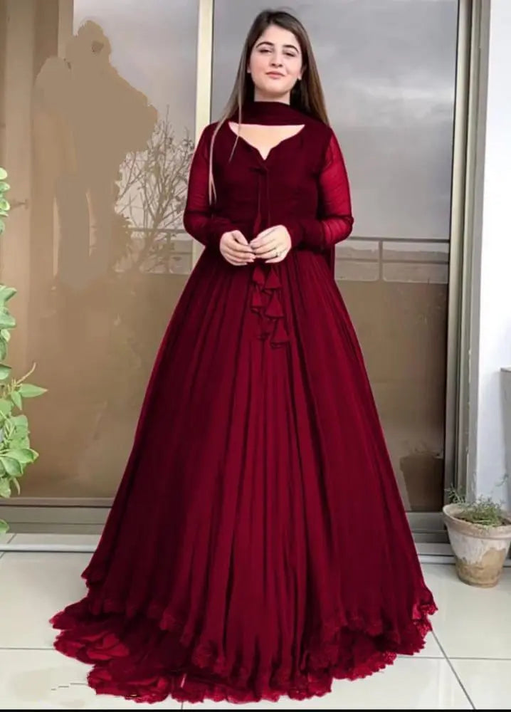 3 Pcs Women's Stitched Chiffon Plain Maxi NB Collection Shop