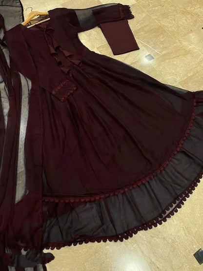 3 Pcs Women's Stitched Chiffon Plain Maxi NB Collection Shop