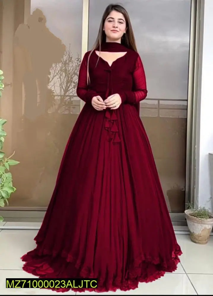 3 Pcs Women's Stitched Chiffon Plain Maxi NB Collection Shop
