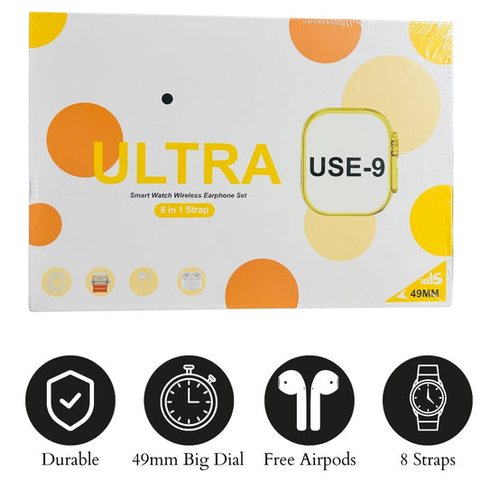 Smart Watch Ultra U.S.E | 9-in-1 Fitness Tracker with Heart Rate Monitor, Sleep Tracker & Free AirPods | High-Resolution Touchscreen, Water-Resistant & Bluetooth 5.0 NB Collection Shop