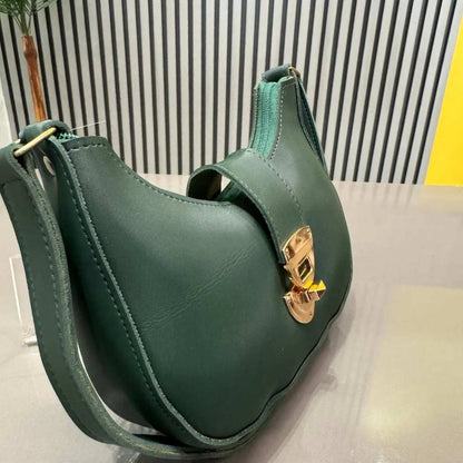 Crescent Leather Luxury Shoulder Bag for Women | Deep Green NB Collection Shop
