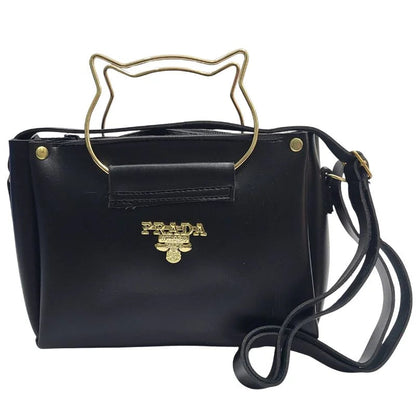 Black Elegant Cat Handle Handbag for Girls & Ladies | Stylish Shoulder & Crossbody Bag with Gold Accents | Adjustable Strap NB Collection Shop