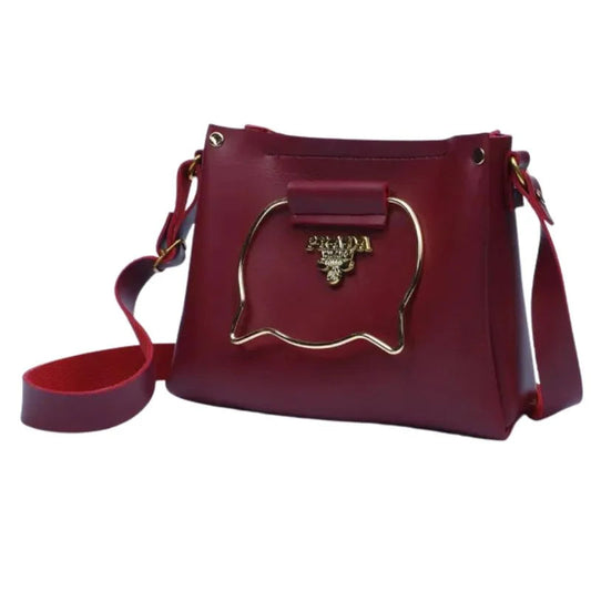 Maroon Elegant Cat Handle Handbag for Girls & Ladies | Stylish Shoulder & Crossbody Bag with Gold Accents | Adjustable Strap NB Collection Shop