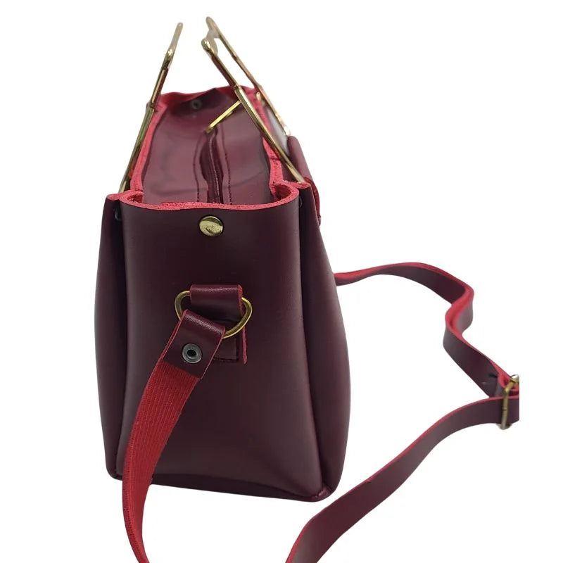 Maroon Elegant Cat Handle Handbag for Girls & Ladies | Stylish Shoulder & Crossbody Bag with Gold Accents | Adjustable Strap NB Collection Shop