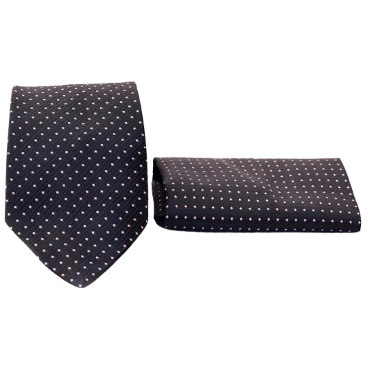 Black Bulleted Patterned Tie with Pocket Square | Premium Men’s Formal Tie Set | Textured Bullet Design NB Collection Shop