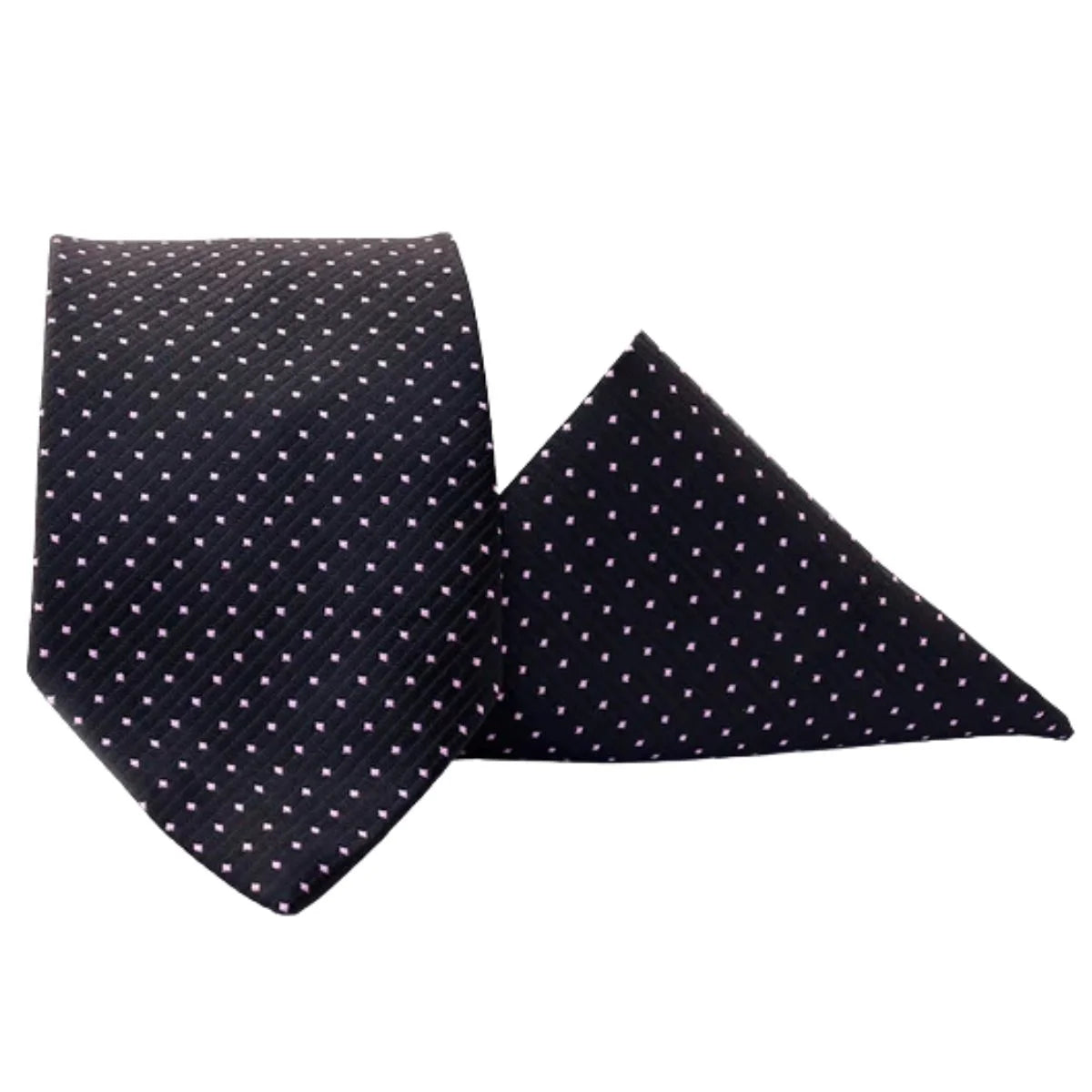 Black Bulleted Patterned Tie with Pocket Square | Premium Men’s Formal Tie Set | Textured Bullet Design NB Collection Shop
