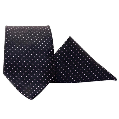 Black Bulleted Patterned Tie with Pocket Square | Premium Men’s Formal Tie Set | Textured Bullet Design NB Collection Shop