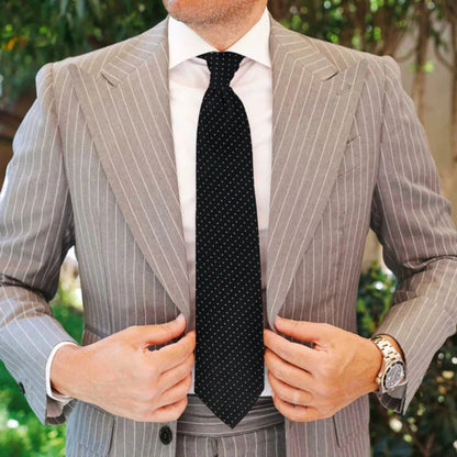 Black Bulleted Patterned Tie with Pocket Square | Premium Men’s Formal Tie Set | Textured Bullet Design NB Collection Shop