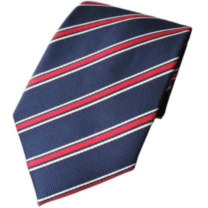 Navy Blue & Red  Striped Tie & Pocket Square Set  | Premium Formal Necktie | Graduation, Wedding & Suit Wear NB Collection Shop