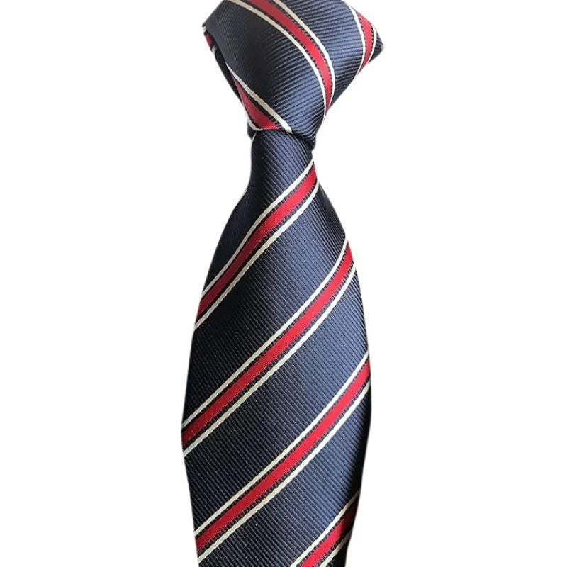 Navy Blue & Red  Striped Tie & Pocket Square Set  | Premium Formal Necktie | Graduation, Wedding & Suit Wear NB Collection Shop