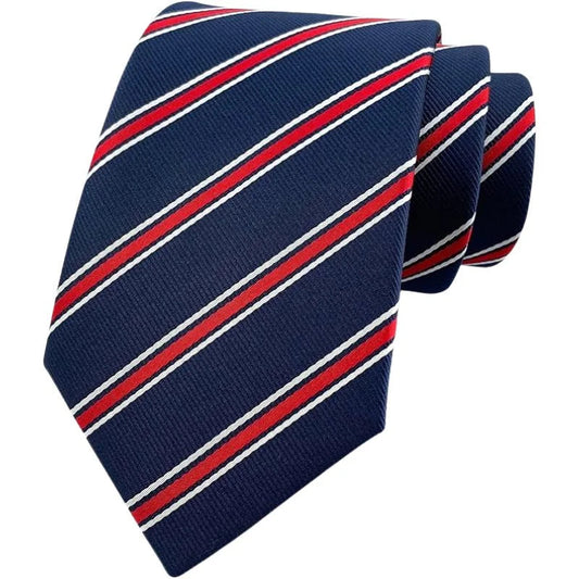 Navy Blue & Red  Striped Tie & Pocket Square Set  | Premium Formal Necktie | Graduation, Wedding & Suit Wear NB Collection Shop