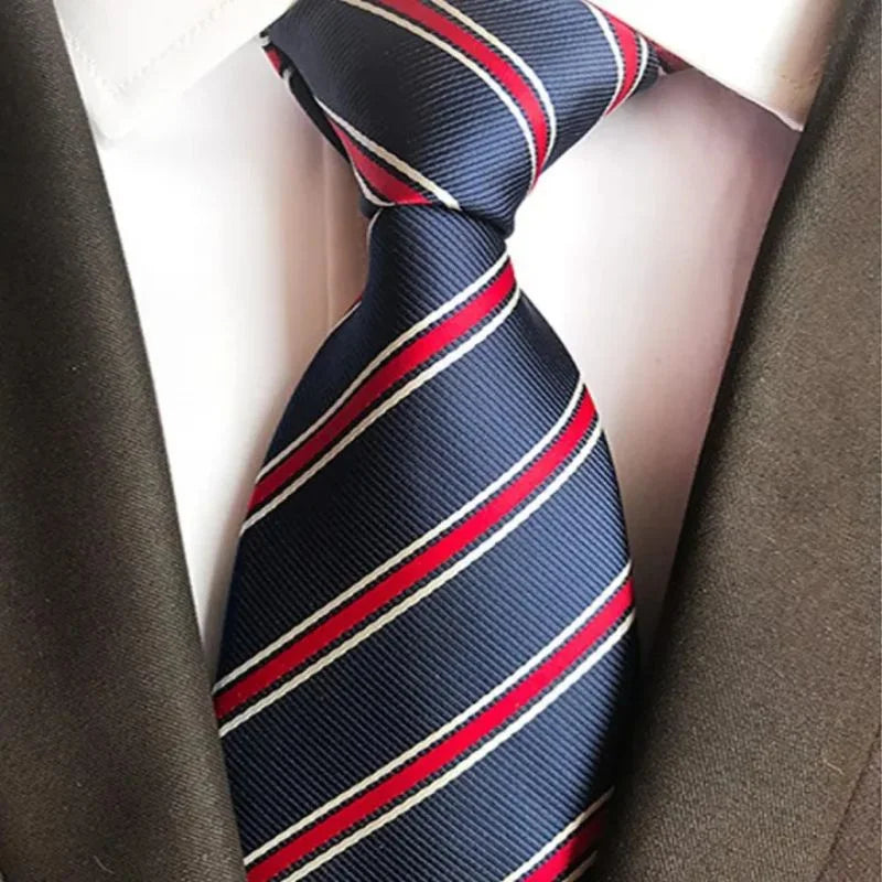 Navy Blue & Red  Striped Tie & Pocket Square Set  | Premium Formal Necktie | Graduation, Wedding & Suit Wear NB Collection Shop