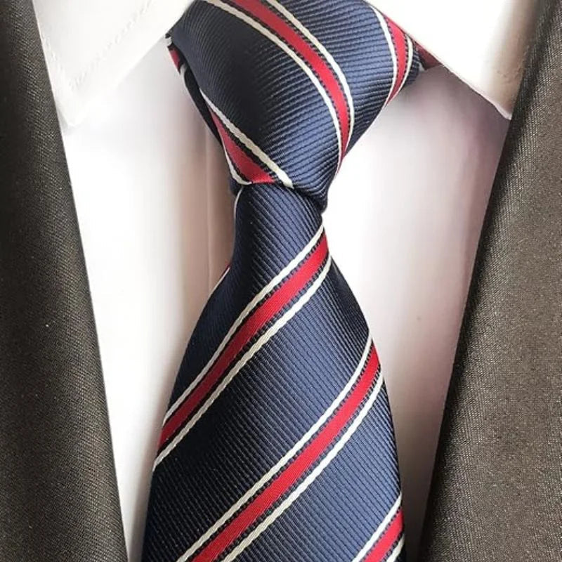Navy Blue & Red  Striped Tie & Pocket Square Set  | Premium Formal Necktie | Graduation, Wedding & Suit Wear NB Collection Shop