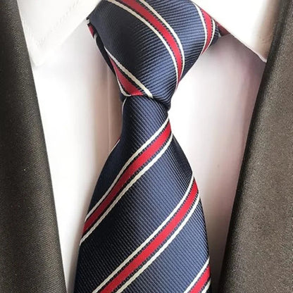 Navy Blue & Red  Striped Tie & Pocket Square Set  | Premium Formal Necktie | Graduation, Wedding & Suit Wear NB Collection Shop