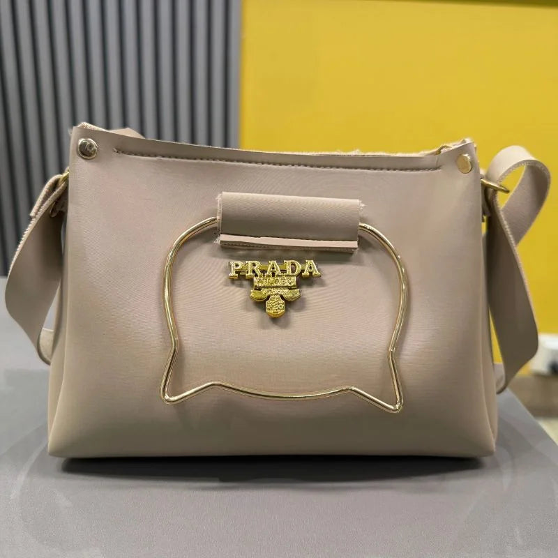 Beige Elegant Cat Handle Handbag for Girls & Ladies | Stylish Shoulder & Crossbody Bag with Gold Accents | Adjustable Strap NB Collection Shop