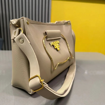 Beige Elegant Cat Handle Handbag for Girls & Ladies | Stylish Shoulder & Crossbody Bag with Gold Accents | Adjustable Strap NB Collection Shop