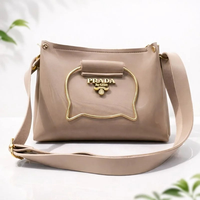 Beige Elegant Cat Handle Handbag for Girls & Ladies | Stylish Shoulder & Crossbody Bag with Gold Accents | Adjustable Strap NB Collection Shop