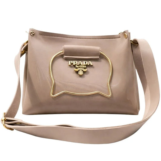 Beige Elegant Cat Handle Handbag for Girls & Ladies | Stylish Shoulder & Crossbody Bag with Gold Accents | Adjustable Strap NB Collection Shop
