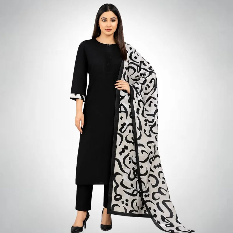 Katan Silk 3-Piece Suit for Women | Unstitched Plain Shirt & Trouser with Heavy Winter Silk Shawl NB Collection Shop