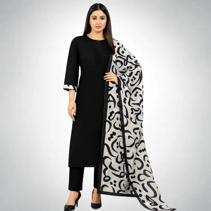 Katan Silk 3-Piece Suit for Women | Unstitched Plain Shirt & Trouser with Heavy Winter Silk Shawl NB Collection Shop