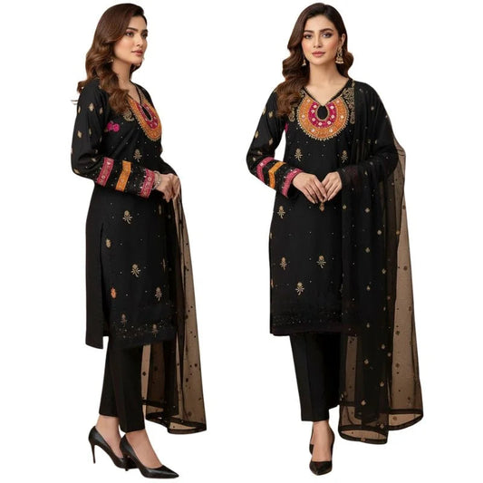 Organza 3-Piece Suit for Women | Unstitched  Handmade Aari Zari & Beads Work NB Collection Shop