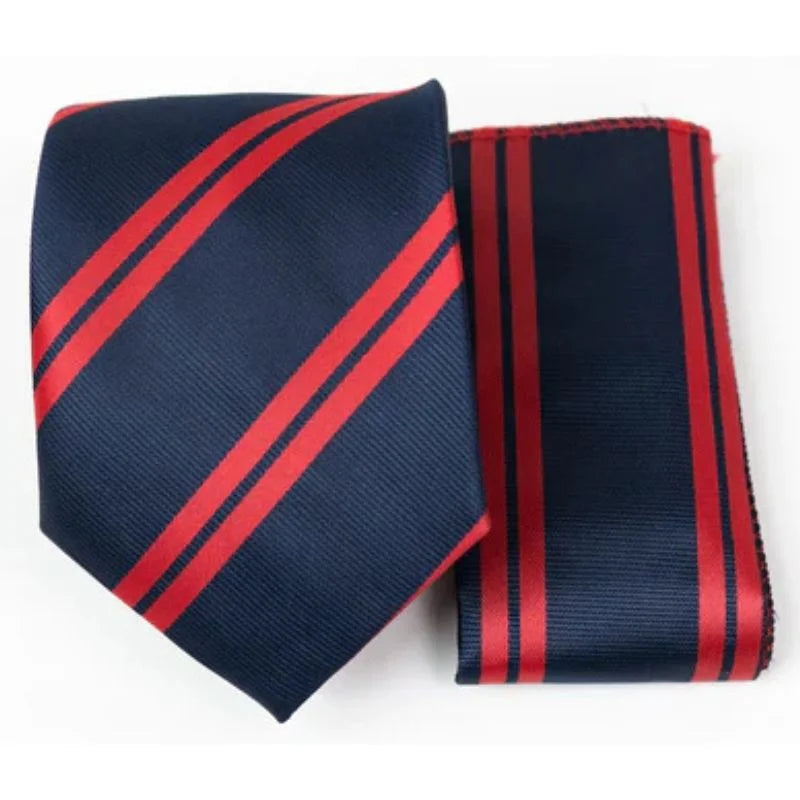 Navy & Red Regal Striped Tie with Pocket Square Set | Premium Men’s Formal Tie Set | Classic Striped Design NB Collection Shop