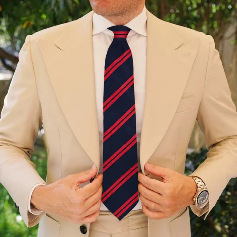 Navy & Red Regal Striped Tie with Pocket Square Set | Premium Men’s Formal Tie Set | Classic Striped Design NB Collection Shop