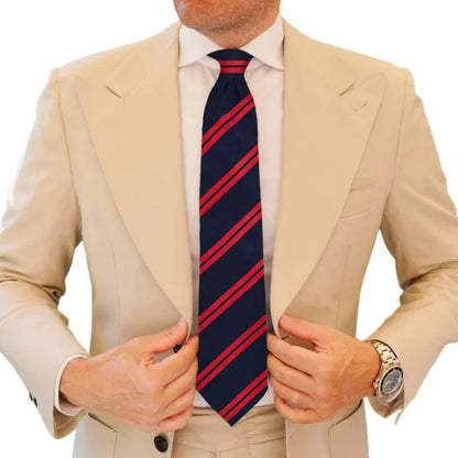 Navy & Red Regal Striped Tie with Pocket Square Set | Premium Men’s Formal Tie Set | Classic Striped Design NB Collection Shop