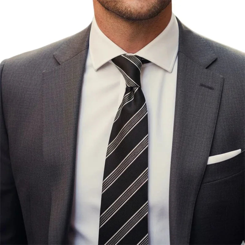 Black Label Diagonal Tie & Pocket Square Set | Premium Men’s Formal Black Tie | Classic Diagonal Stripe Design NB Collection Shop