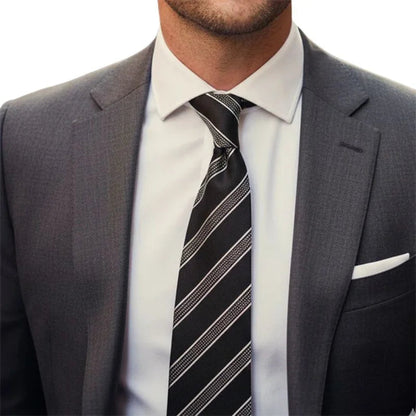 Black Label Diagonal Tie & Pocket Square Set | Premium Men’s Formal Black Tie | Classic Diagonal Stripe Design NB Collection Shop