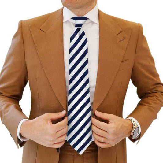 Blue & White Striped Tie & Pocket Square Set | Premium Men’s Formal Striped Tie | Classic Blue & White Design NB Collection Shop