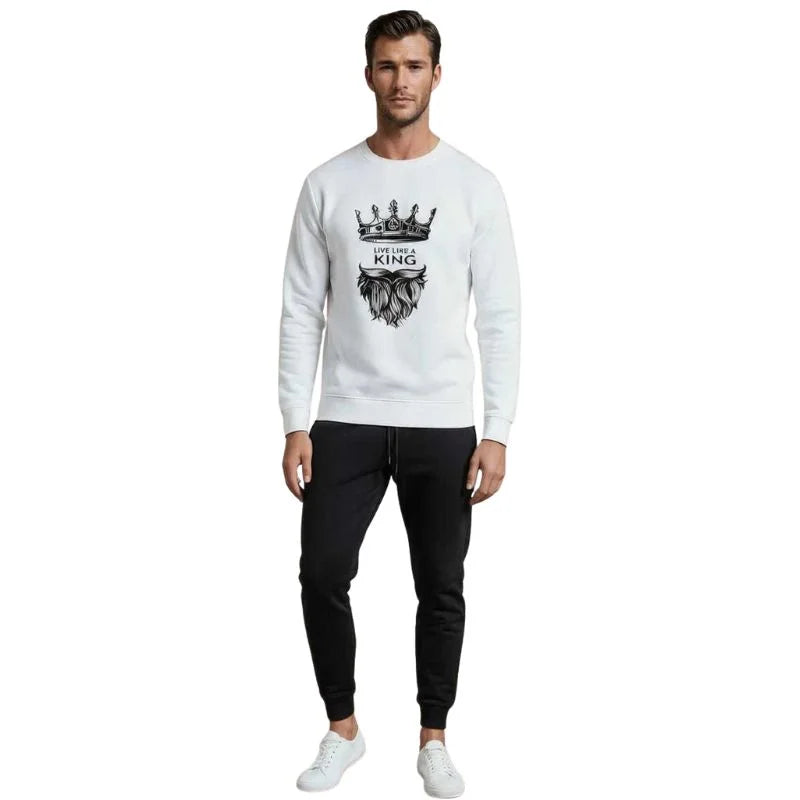 KING Printed White Tracksuit Sweatshirt & Trouser | Warm & Comfortable Winter Wear | XL NB Collection Shop